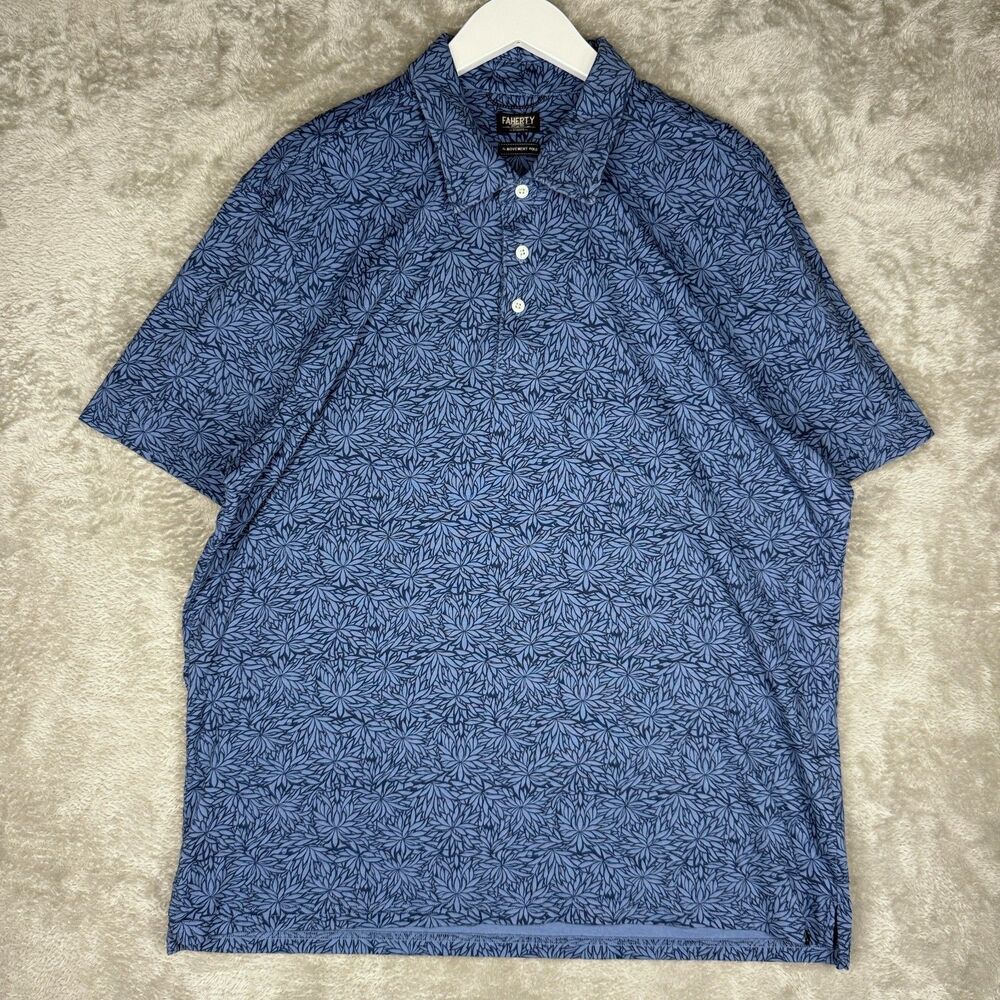 Faherty The Movement Polo Shirt Mens 2XL Blue Tropical Floral Aop Golf Reserve